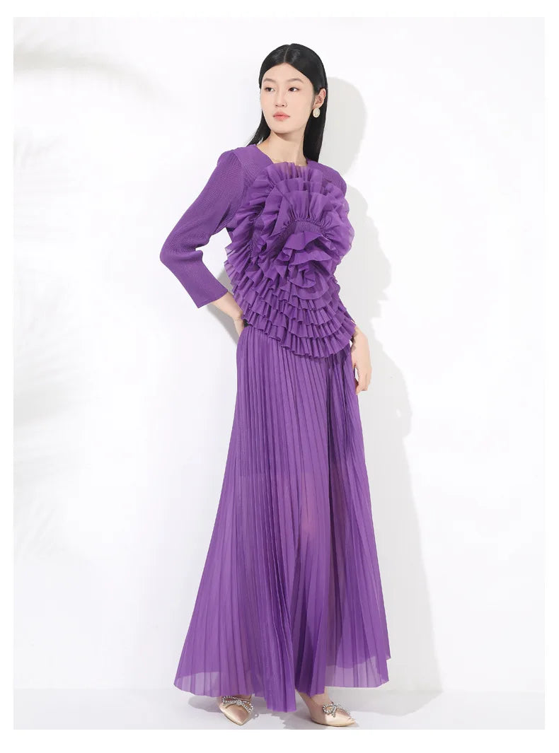Luxury Formal Pleated Midi Skirt Set