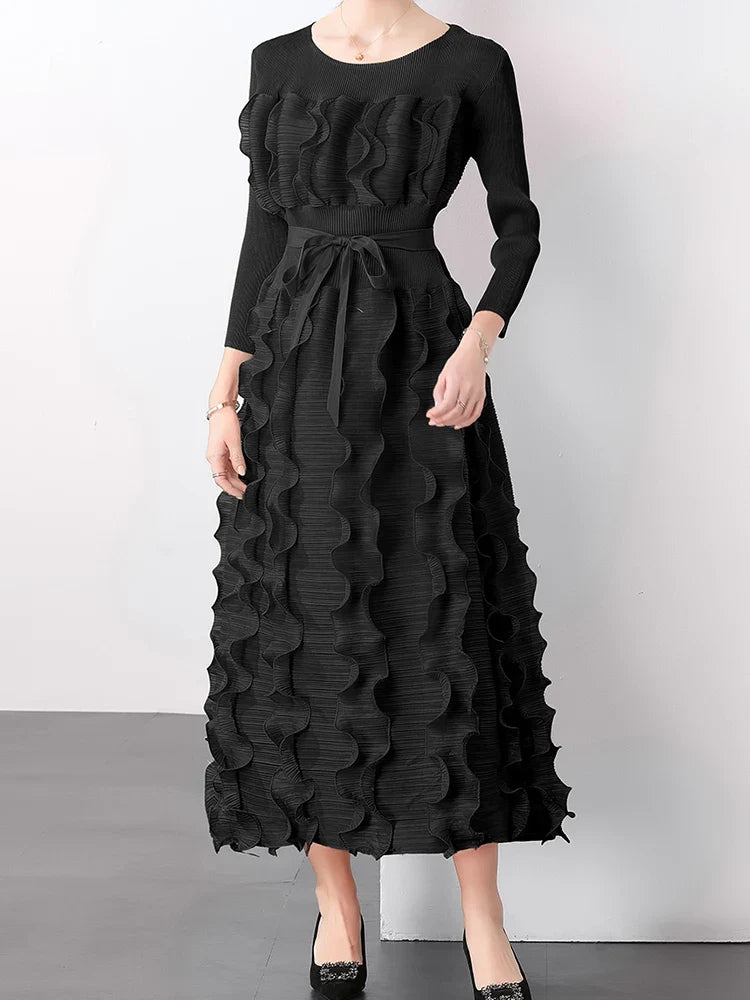 Chic Plissé Pleated Midi Dress
