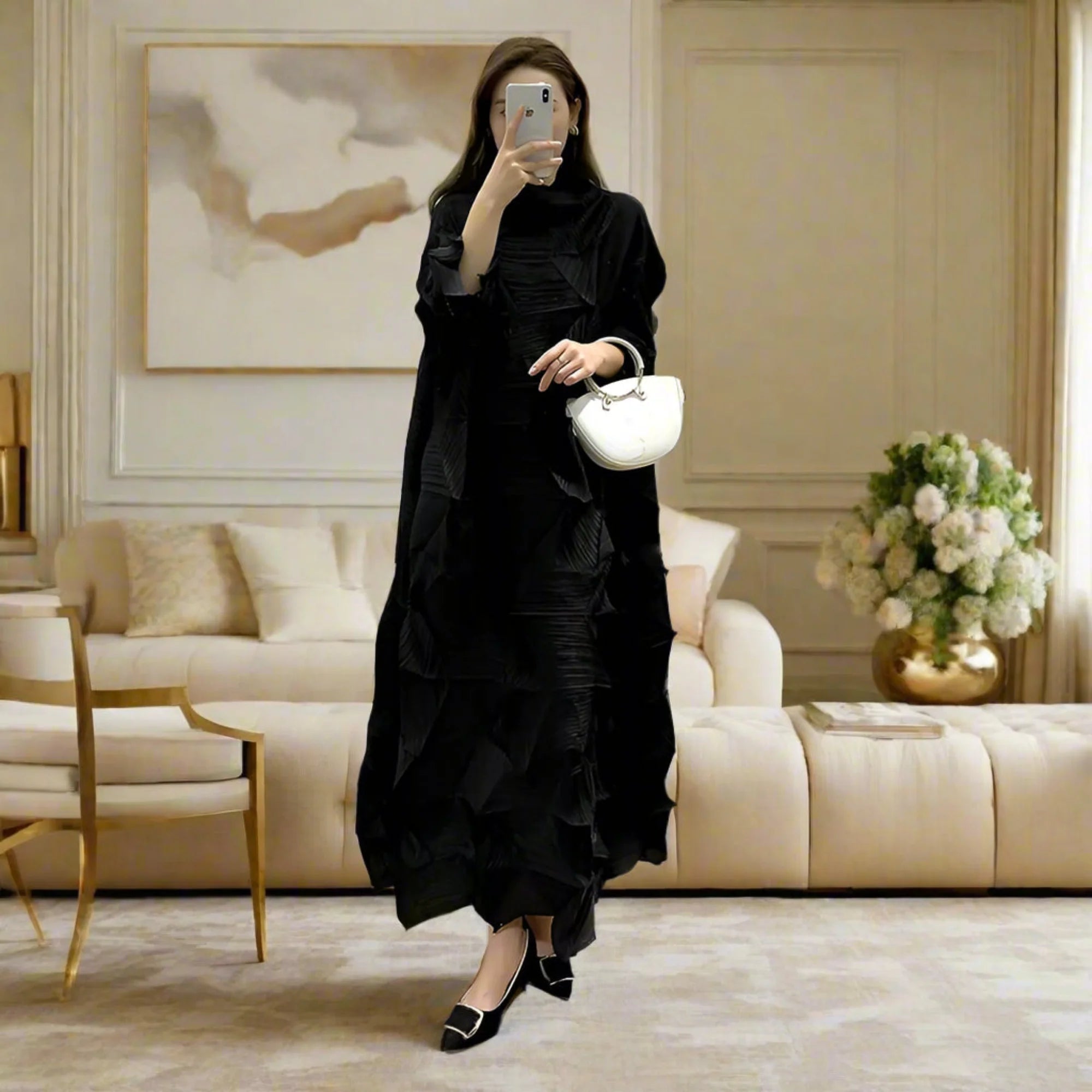 Signature Origami Midi Pleated Dress