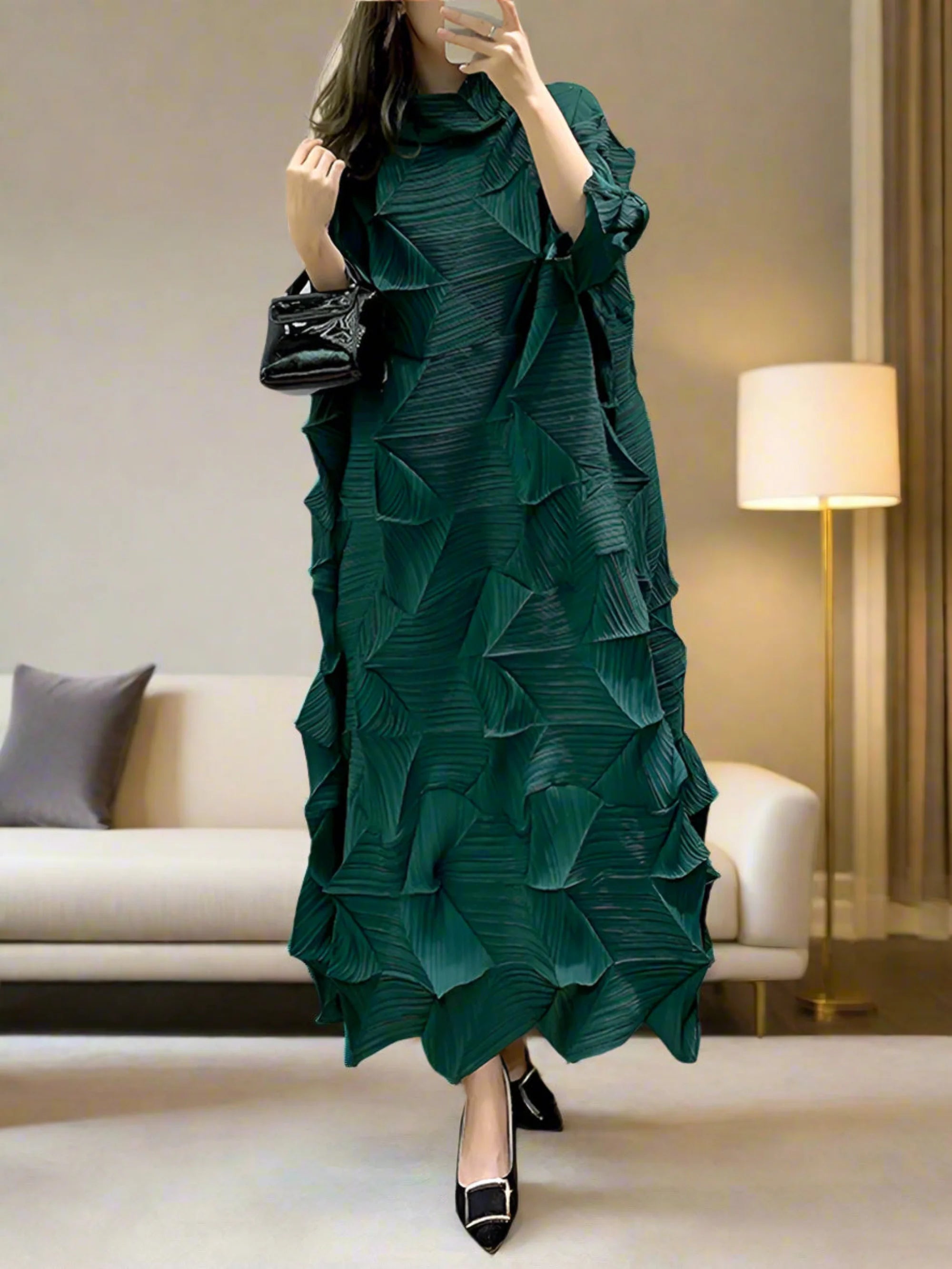 Signature Origami Midi Pleated Dress