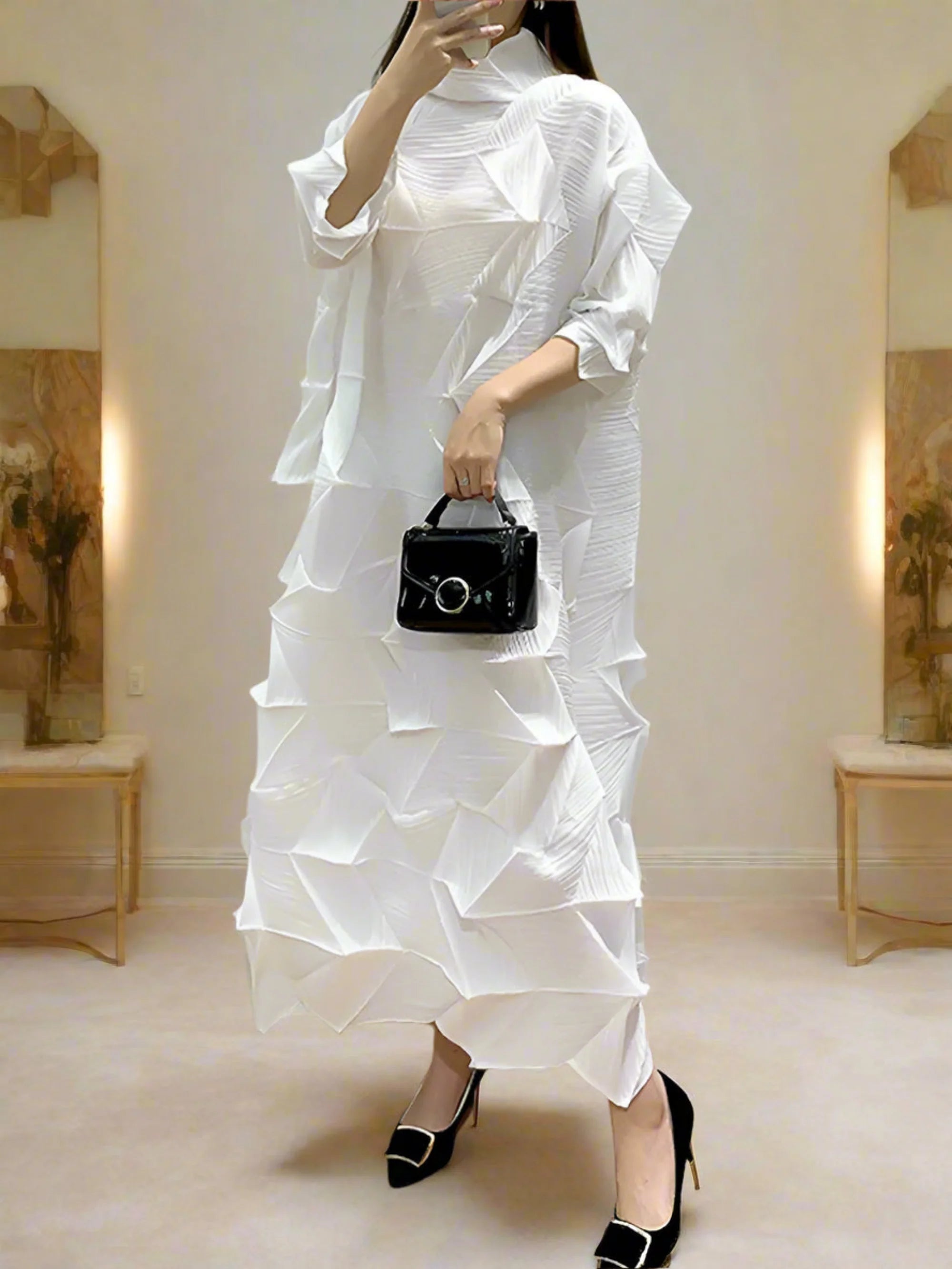 Signature Origami Midi Pleated Dress