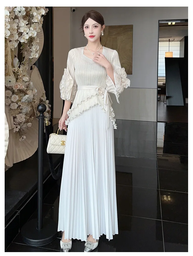 Pleated Metallic Top and Skirt Evening Formal Set