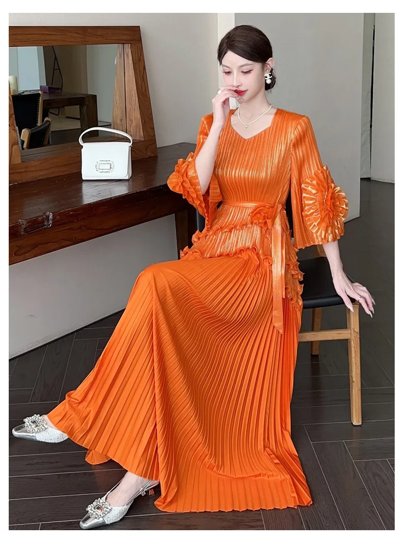 Pleated Metallic Top and Skirt Evening Formal Set