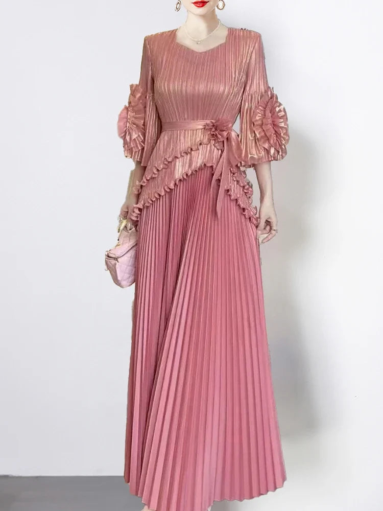Pleated Metallic Top and Skirt Evening Formal Set