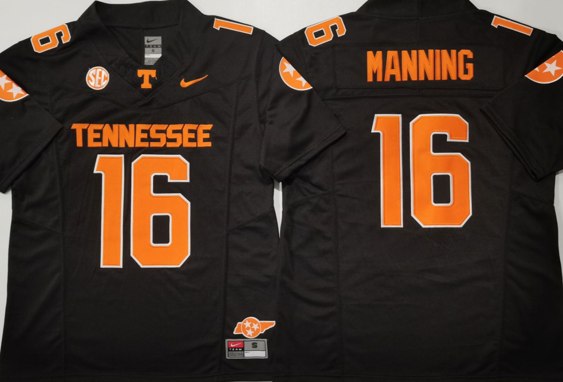 Tennessee Volunteers Black #16 MANNING Stitched Jersey