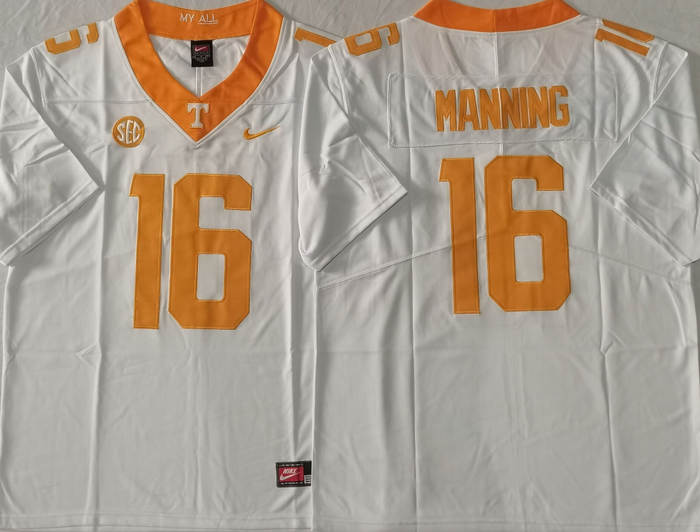 Tennessee Volunteers White #16 MANNING Stitched Jersey
