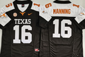 Texas Longhorns Black+White #16 MANNING Stitched Jeresy