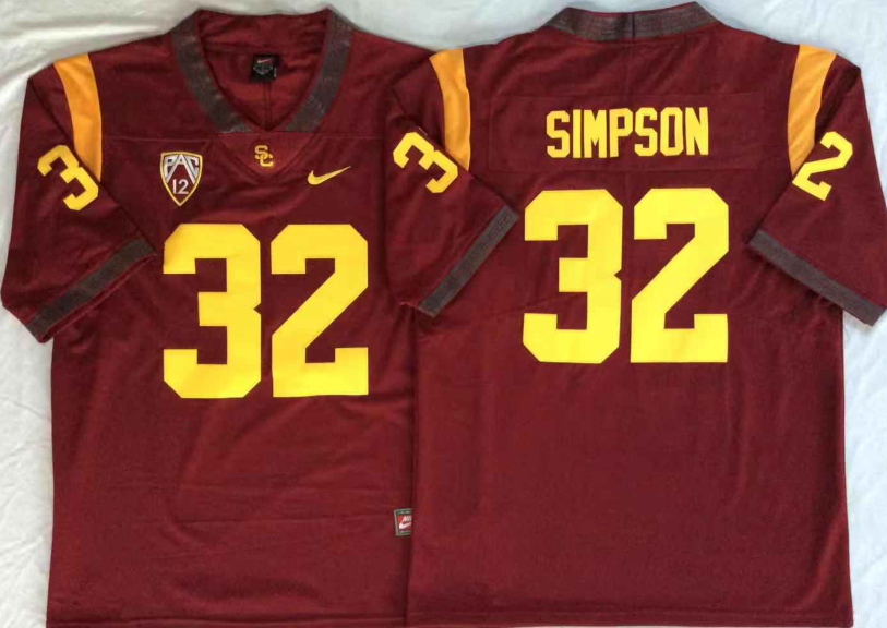 USC Trojans Red #32 SIMPSON Stitched Jersey
