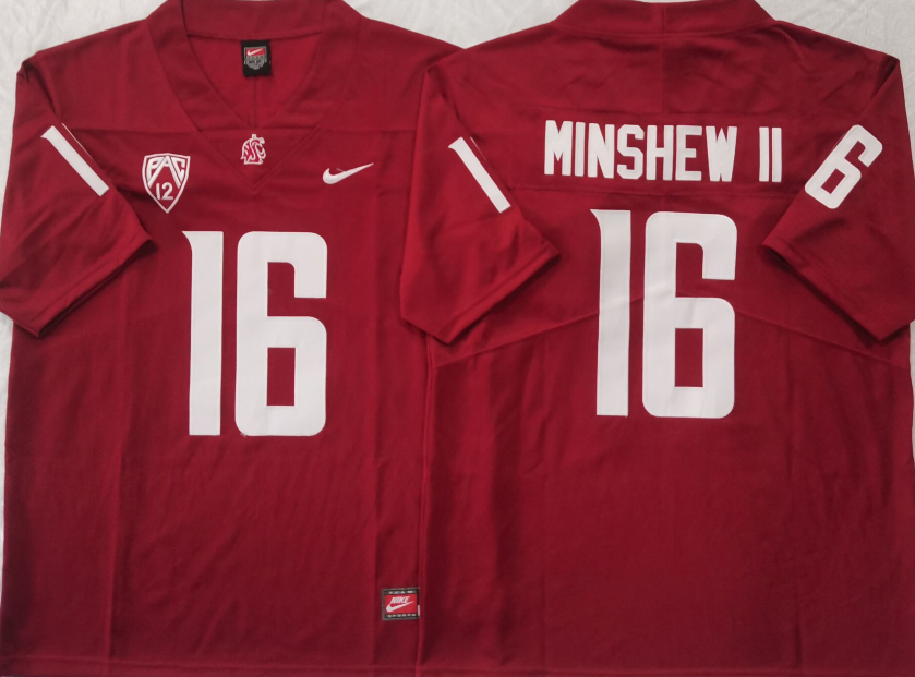 WASHINGTON STATE COUGARS Red #16 MINSHEW II Stitched Jersey
