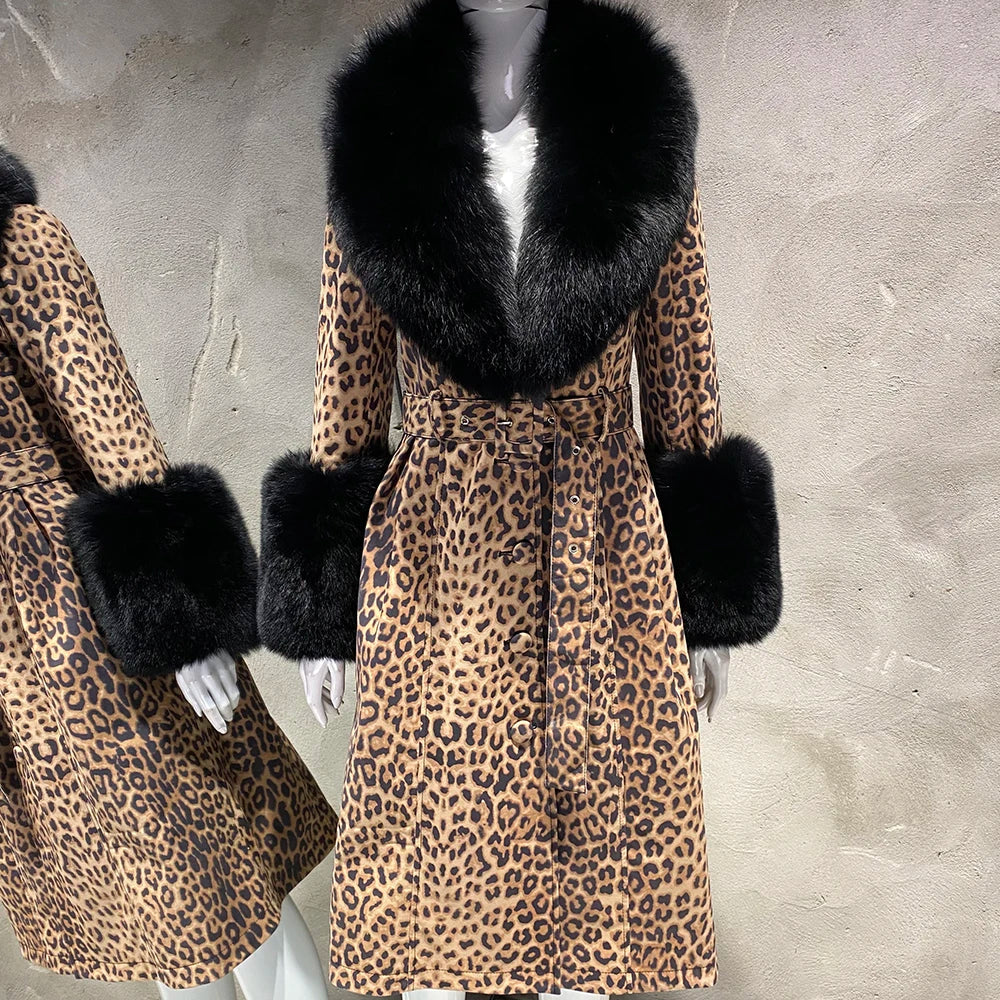 Women's Leather Coat with Fur Collar & Cuffs