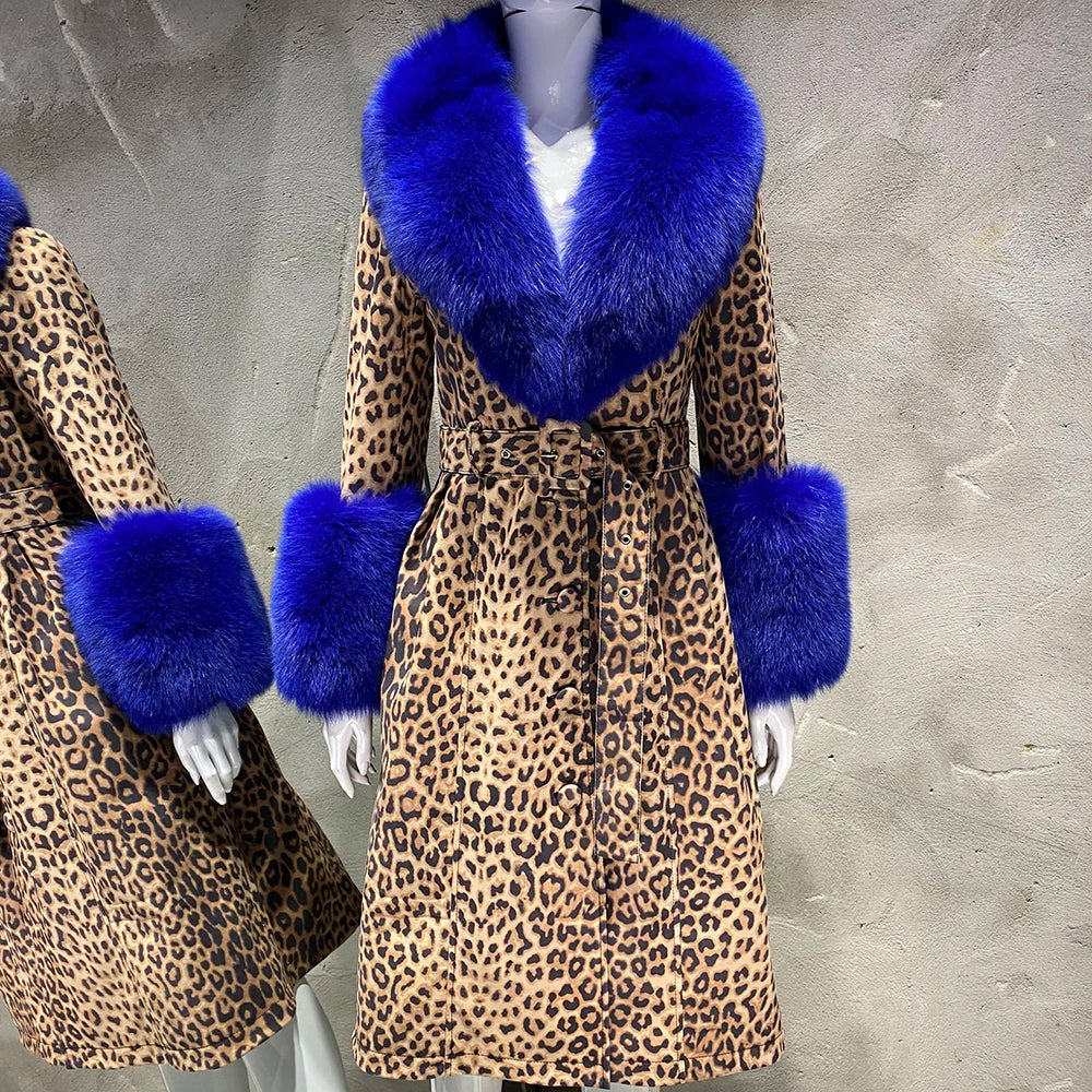 Women's Leather Coat with Fur Collar & Cuffs