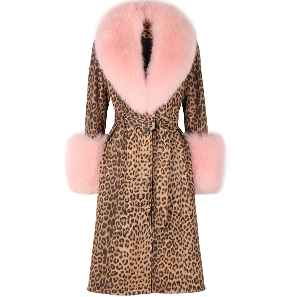 Women's Leather Coat with Fur Collar & Cuffs