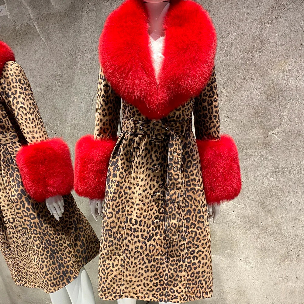 Women's Leather Coat with Fur Collar & Cuffs