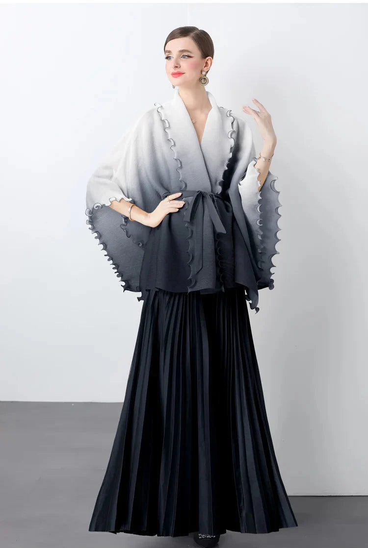Plissé Pleated Long Skirt With Capelet Top