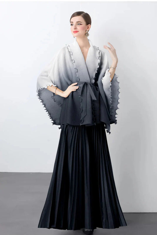 Plissé Pleated Long Skirt With Capelet Top