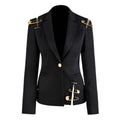 Women's Luxury Black Gold Safety Pin Blazer