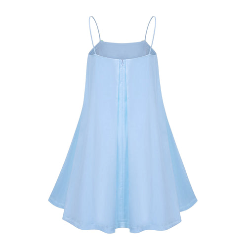 Avril Blue Floral Embroidered Satin Mini Dress