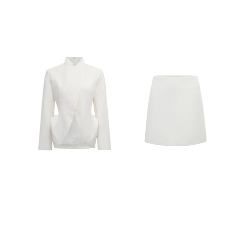 Adriana White Barrel Design Jacket & Skirt Set
