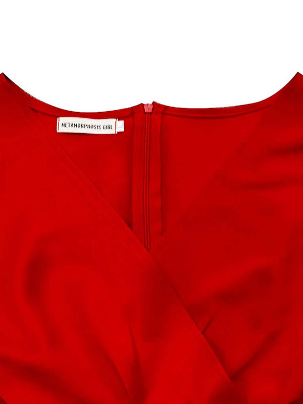 Bowknot Lace-Up Solid Color V-Neck Midi Dresses