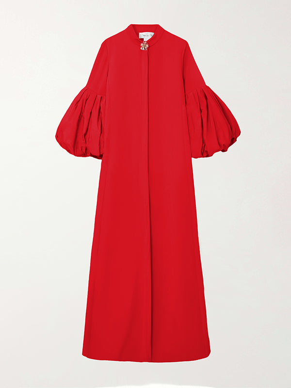 Loose Flower Shape Solid Color Stand Collar Lantern Sleeves Maxi Dresses