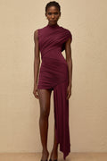 Fée Burgundy Asymmetrical Ruched Mini Dress