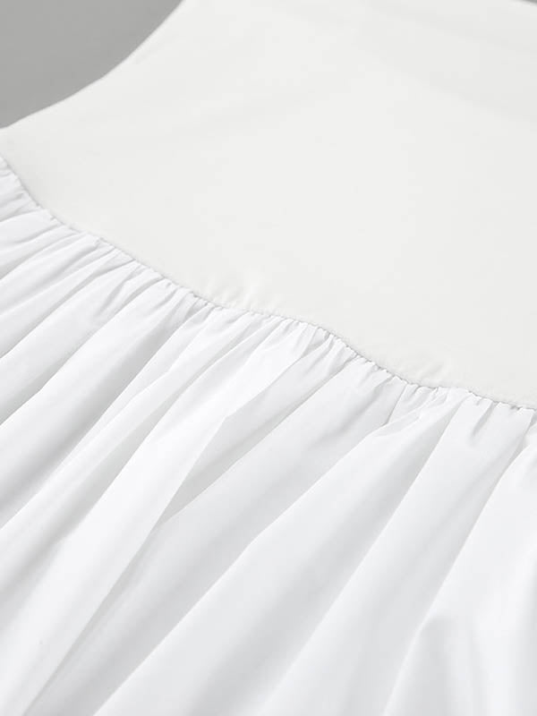 Loose Sleeveless Pleated Solid Color Split-Joint Spaghetti-Neck Midi Dresses