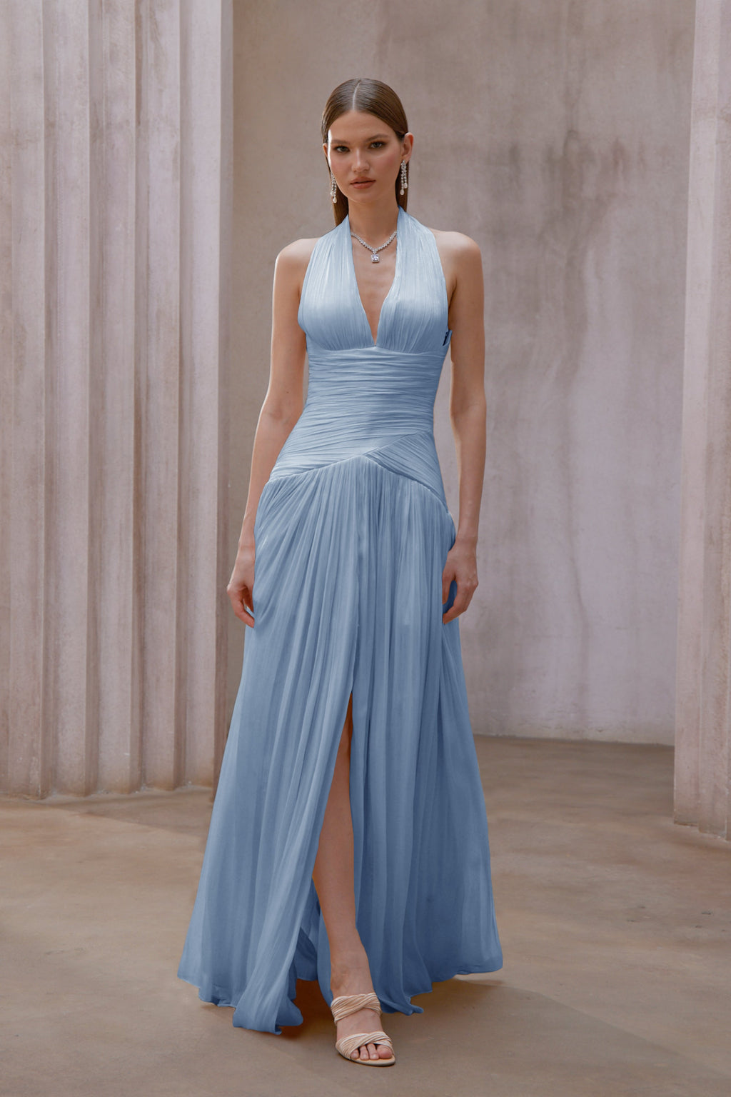 Uranie Blue Gathered Maxi Dress
