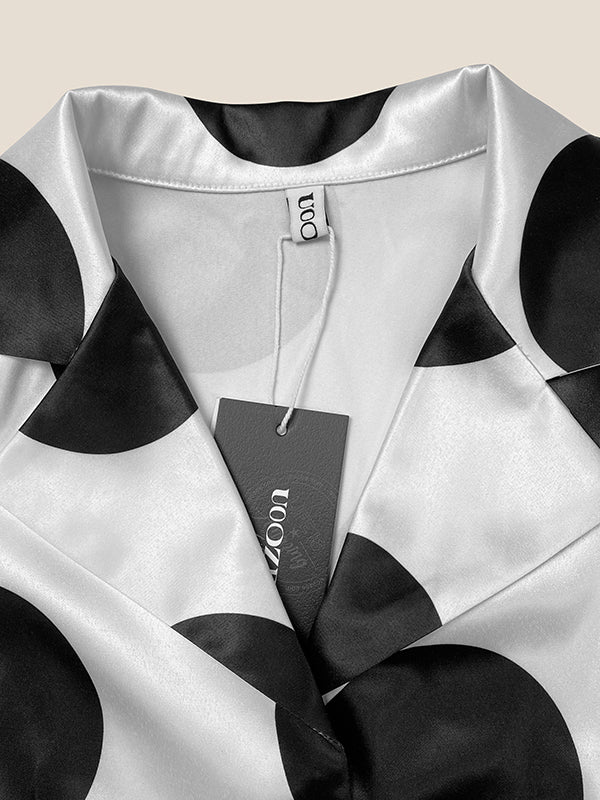 A-Line Sleeveless Polka-Dot Split-Joint Tied Waist Lapel Maxi Dresses Shirt Dress