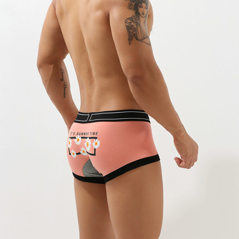 Men's Printed Cotton Low-Rise Bulge Pouch Boxer Briefs