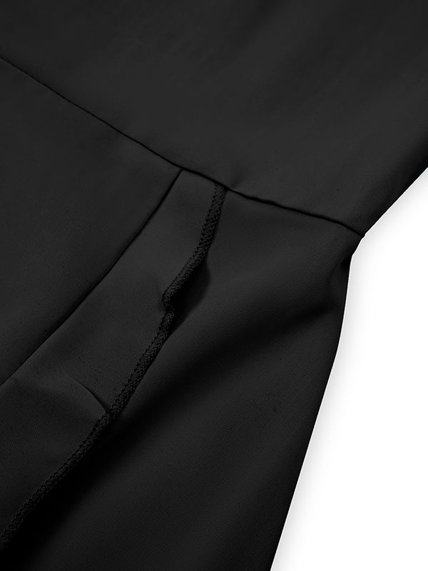 Flared Sleeves Half Sleeves Elasticity Ruffled Solid Color Split-Joint Tied Waist V-Neck Mini Dresses