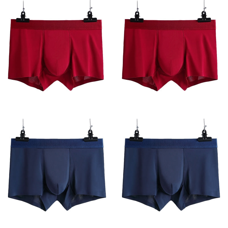 4 Pcs Seamless Ice Silk Solid Men's Boxer Briefs Set