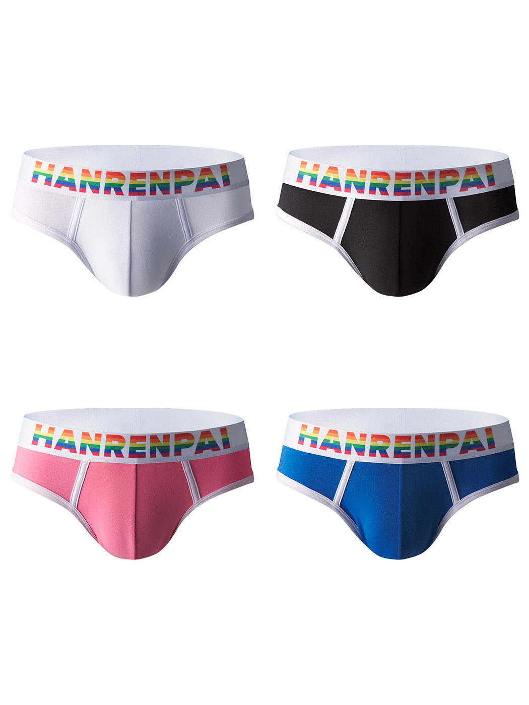 4 Pack Men's Rainbow Letter Belt Briefs