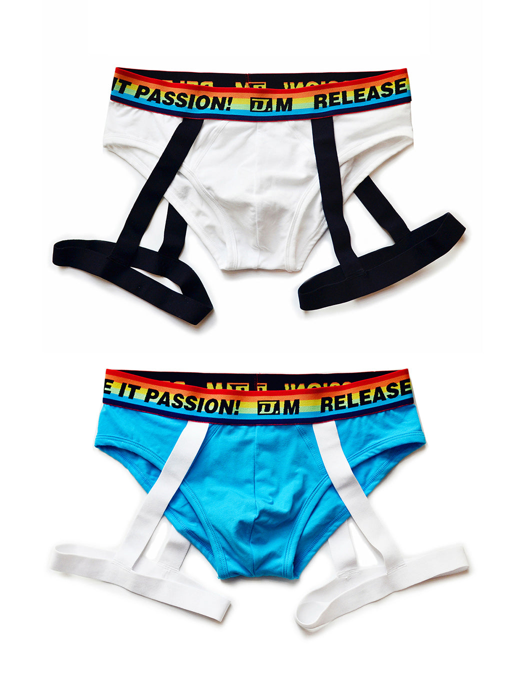 2 Pack Men's Rainbow Solid Color Suspender Briefs