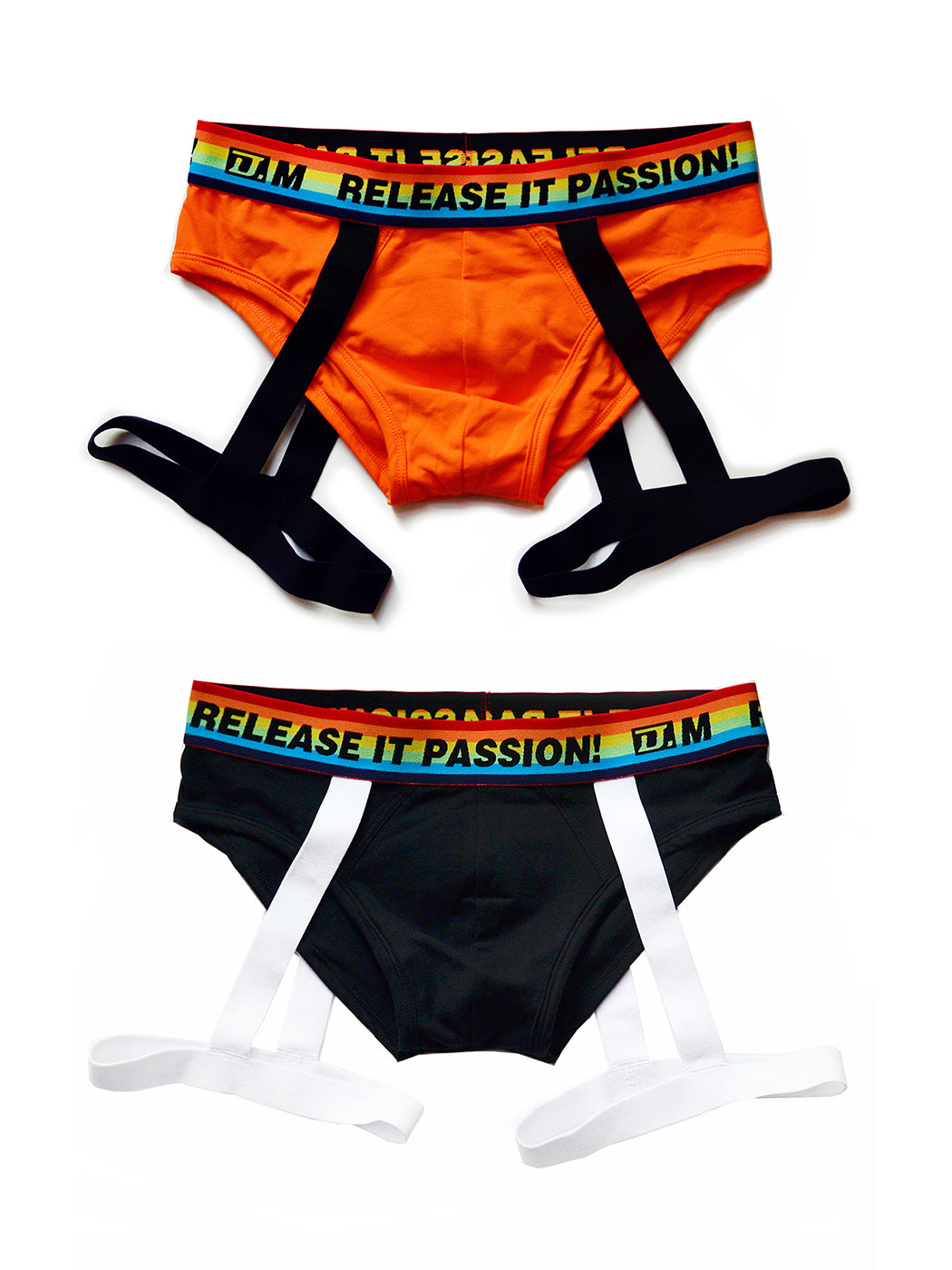 2 Pack Men's Rainbow Solid Color Suspender Briefs