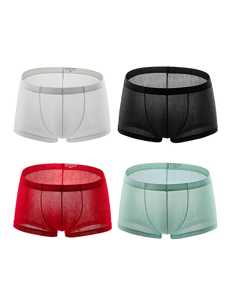 4 Pack Men's Sexy Breathable Jacquard Trunks