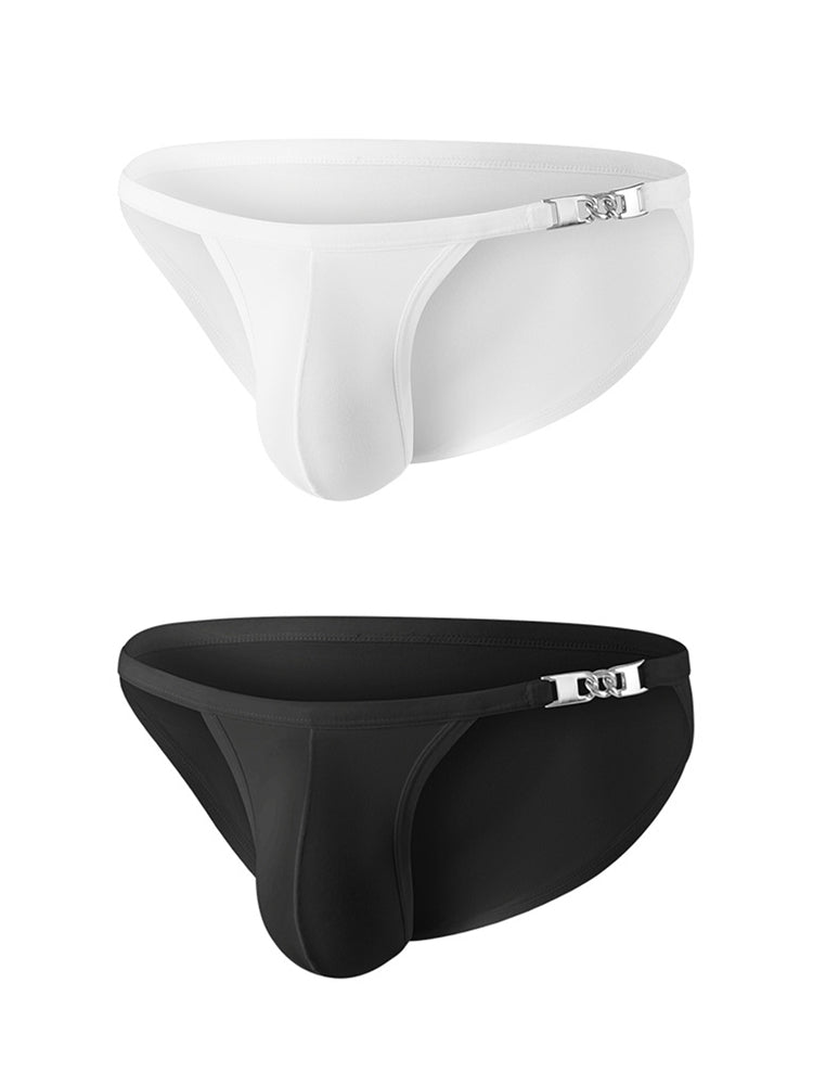 2 Pack Men's U-Pouch Low-Rise Metal-Clasp Thin Briefs