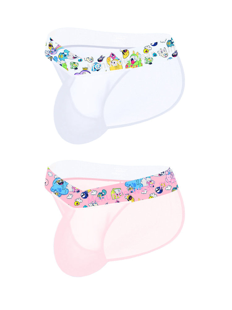 2 Pack Men's High-Cut Cartoon Waistband Breathable Semi-Transparent Bikini