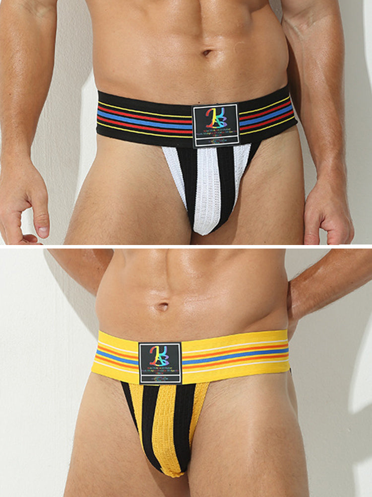 2 Pack Men's Sexy Rainbow Stretchy Breathable Soft U-Convex Pouch Bikini