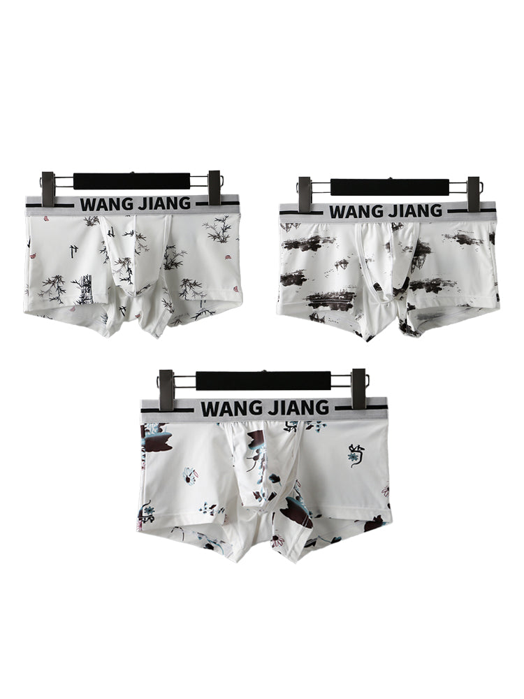 3 Pack Men's Ice Silk U Convex Pouch Trunks with Fly