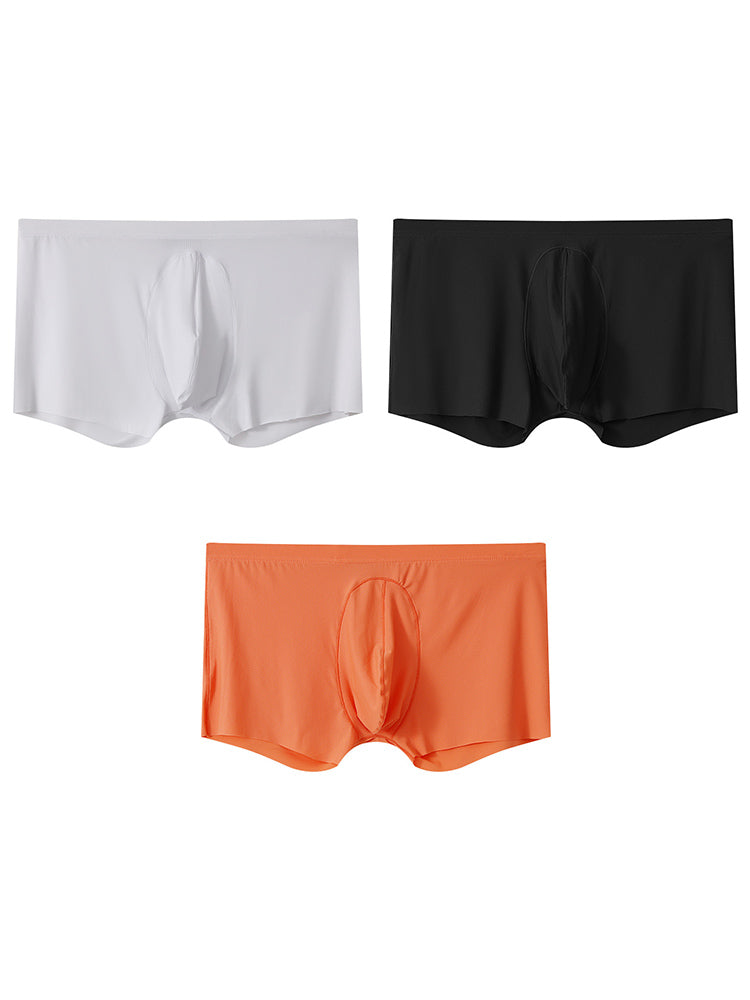 3 Pack Men's Ice Silk Mesh Large Pouch Solid Color Sexy Trunks