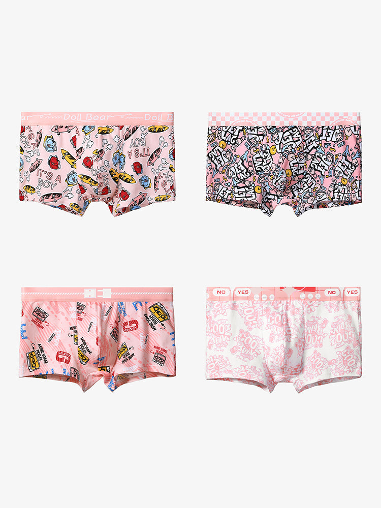 4 Pack Men's Cartoon Cotton Anti-Bacterial Boxer Briefs