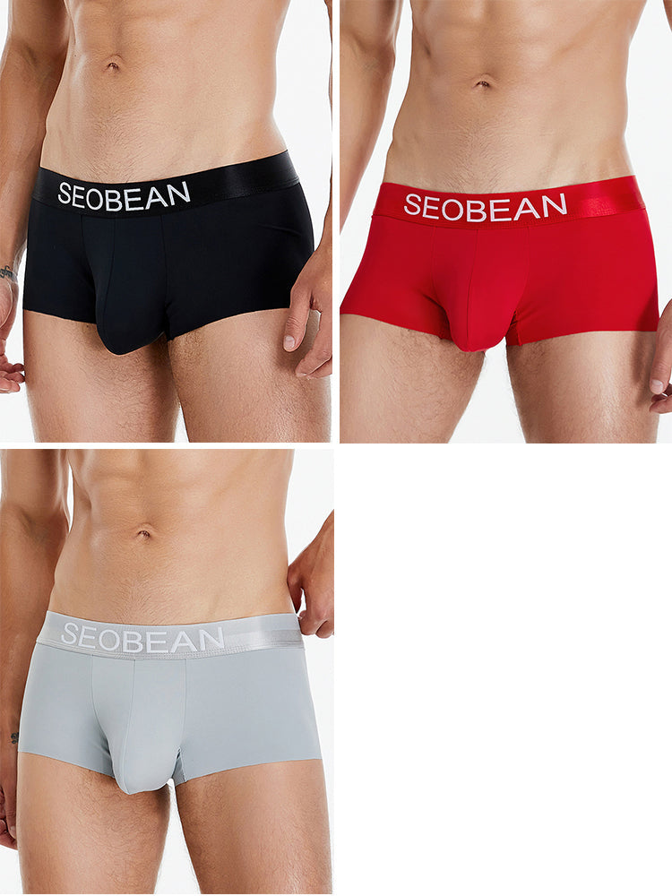 3 Pack Men's  Ice Silk Solid Color Breathable Antibacterial Trunks