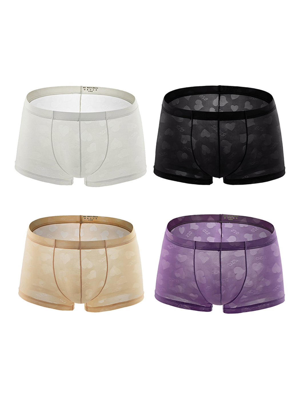 4 Pack Men's Sexy Heart Mesh Trunks