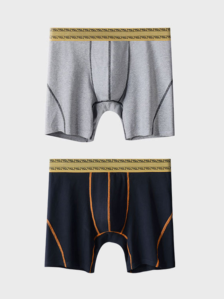 2 Pack Men's Pure Cotton Anti-Chafing Breathable Sports Boxer Briefs
