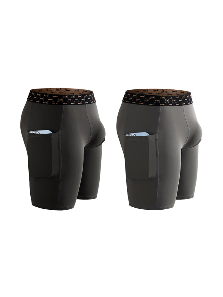 2 Pack Men's Compression Boxer Shorts with Side Pocket