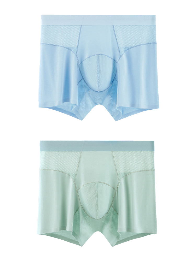 2 Pack Men's  Modal Seamless Antibacterial Anti-Chafing Leg Boxers Briefs & Midway Briefs