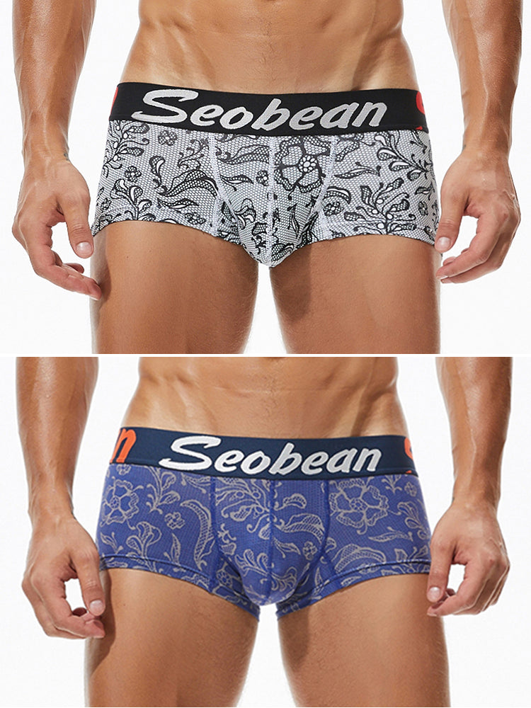 2 Pack Men's Cotton Lace Print Trunks