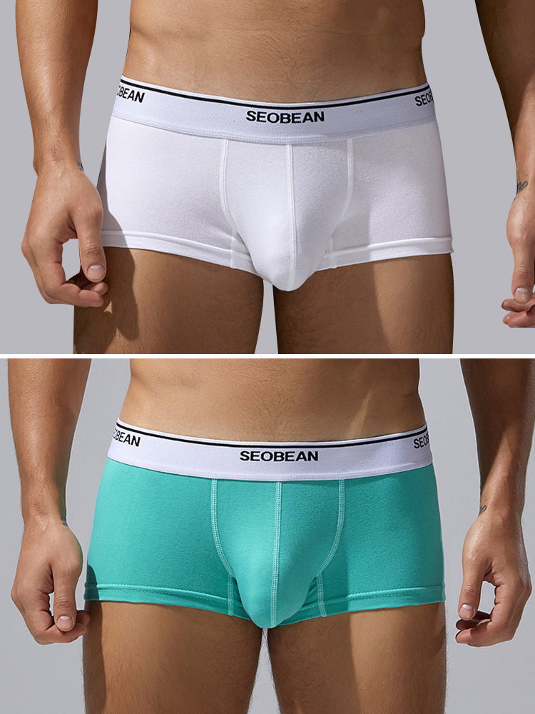 2 Pack Men's Cotton-Spandex Blend Solid Color Elastic Breathable Trunks