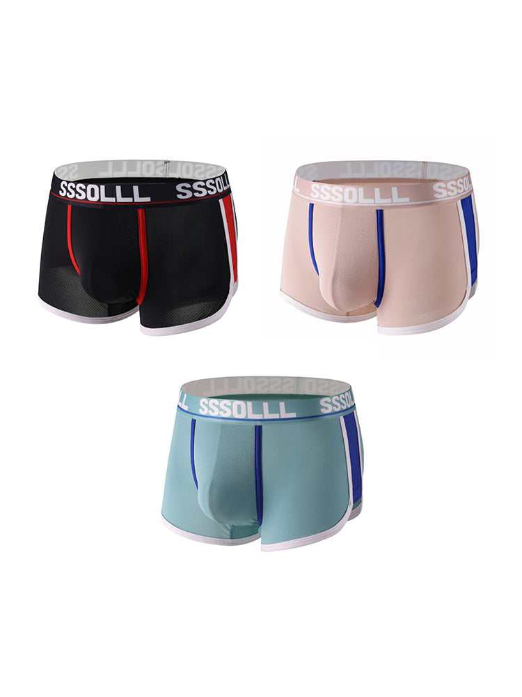 3 Pack Men's Mid-Rise Ice Silk Mesh Trunks