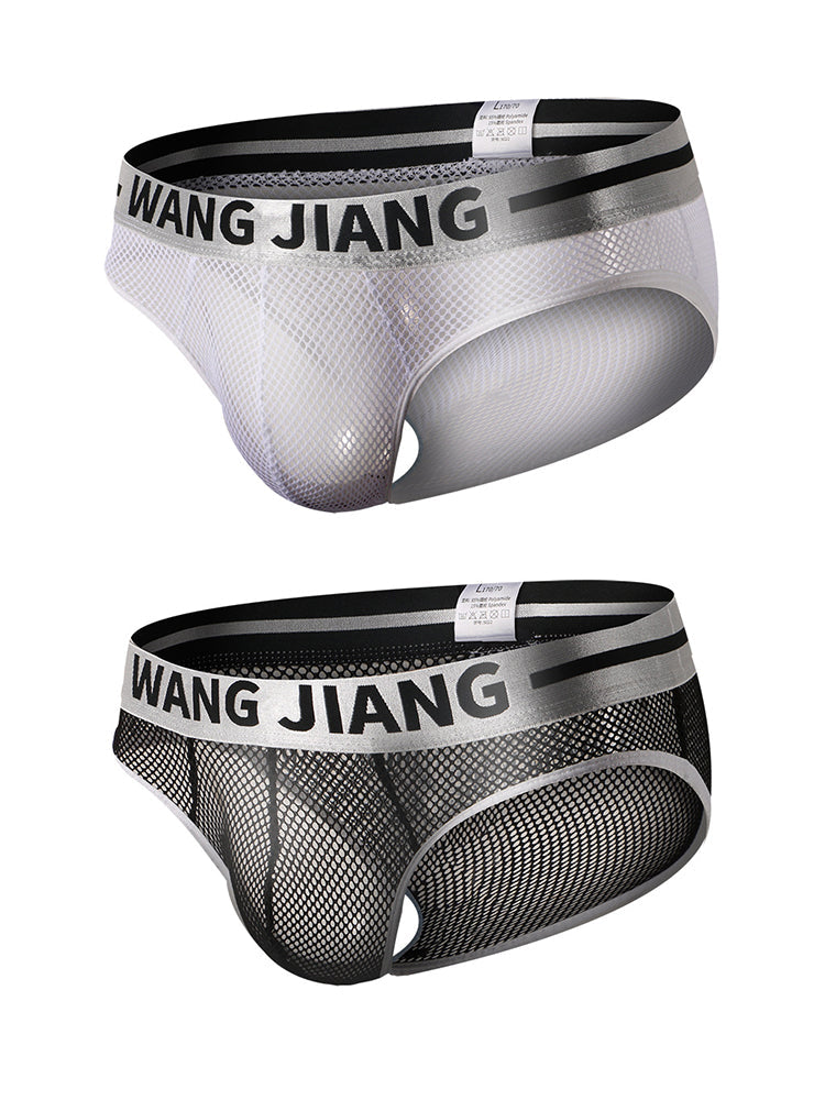2 Pack Men's Sexy Mesh Sheer Briefs with U-Shaped Pocket